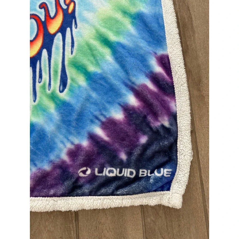 Liquid Blue Alice Wonderland Who Are You Tie Dye Sherpa Blanket Psychedelic